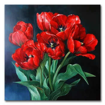 Red Tulips on a Dark Canvas